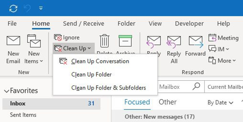 Clean Up options in Outlook.