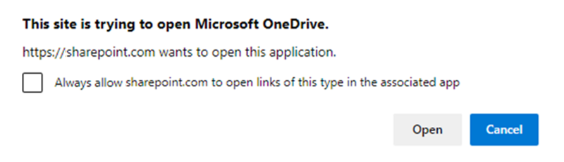 A dialog box will require that you open and/or sign into OneDrive. Once you’re signed in then OneDrive will sync File Explorer and Teams.