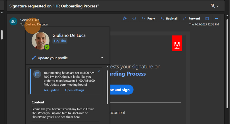 Open Profile Card In Outlook