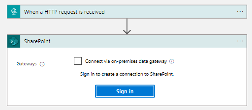 Screenshot of adding a login step to log into the SharePoint application when using the SharePoint connector.