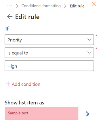 Adding conditions to a conditional formatting rule in SharePoint lists.