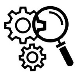 Image of a set of gears with a magnifying glass over them, representing the missing settings in Microsoft new Teams.