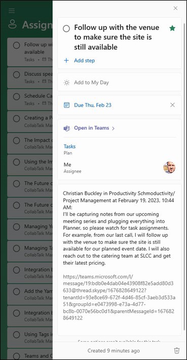 Screenshot showing the new task in the Assigned to me list in the To Do app.