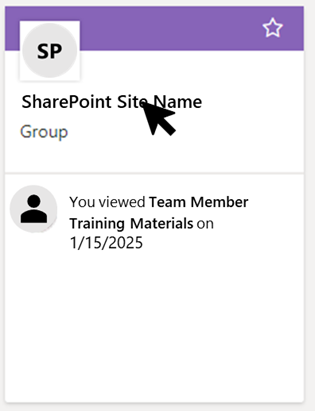Screenshot showing a sample SharePoint site name. Arrow indicates navigation to the sample site name.