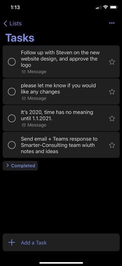 Screenshot showing tasks in the mobile app version of To Do.