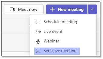 Image of the meeting templates visible from the calendar in Teams