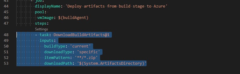 Screenshot highlighting the newly added task to download the published build artifacts.