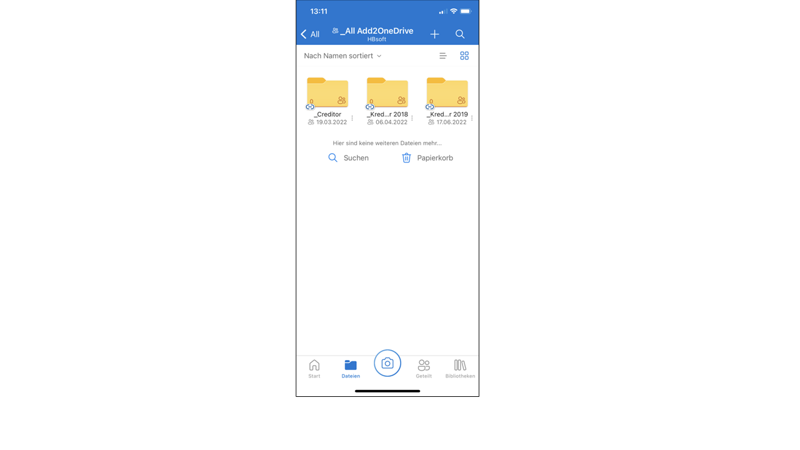 This screenshot shows three Add to OneDrive folders that are on an iPhone.