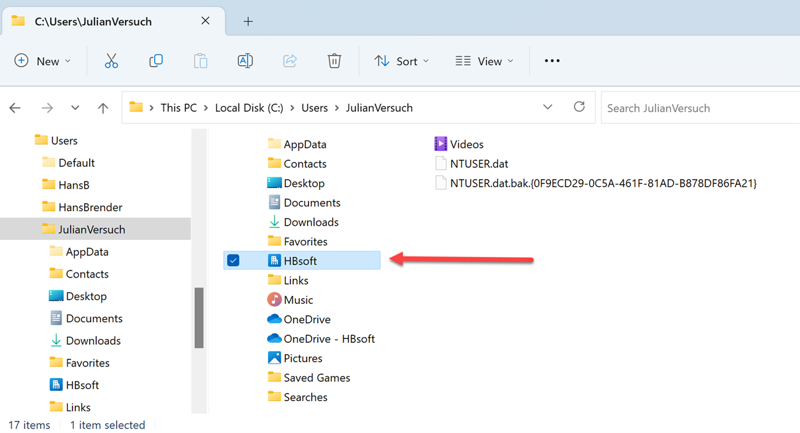 This screenshot shows a file path in Windows 11 Explorer. It shows the Users directory and displays the data that has been stopped from syncing in the user’s folder.