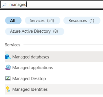 Screenshot of a search box in the Azure Portal with the search word 