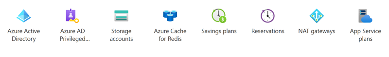 From the home screen of the Microsoft Azure portal, you can see icons that represent features in Azure including Azure Active Directory, storage accounts, savings plans, app service plans and others.