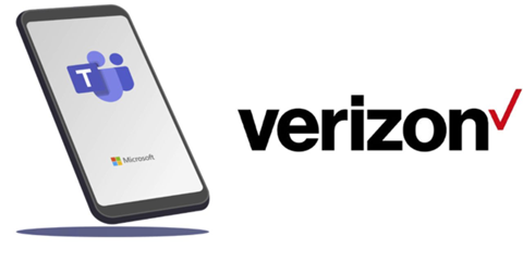 Logos of Verizon and of Microsoft Teams on a phone.