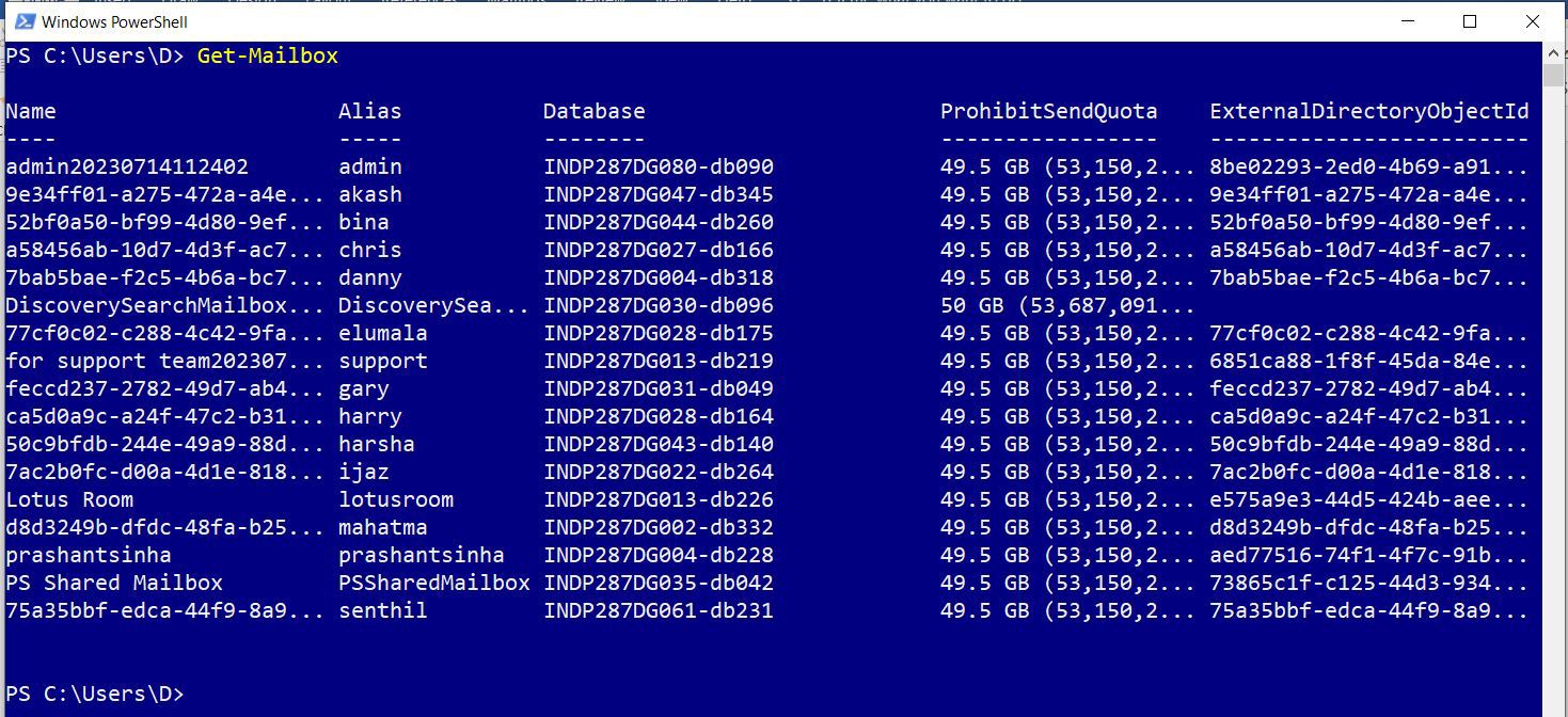 This screenshot shows how you can generate Microsoft 365 exchange online mailbox reports using get-mailbox cmdlet.
