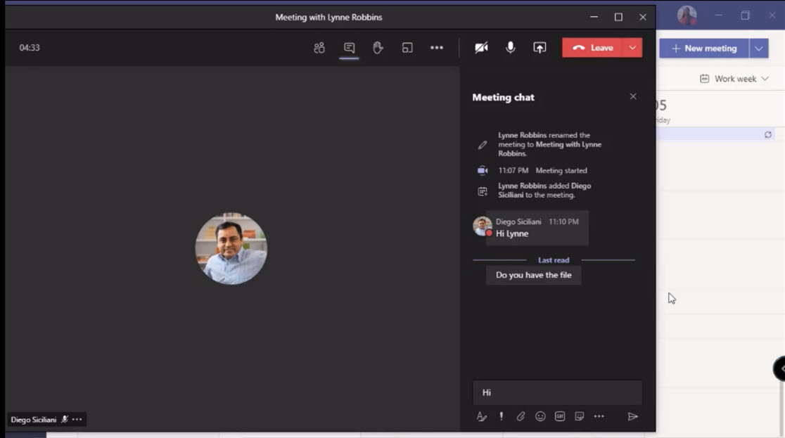 Microsoft Teams Meeting with the window resized.