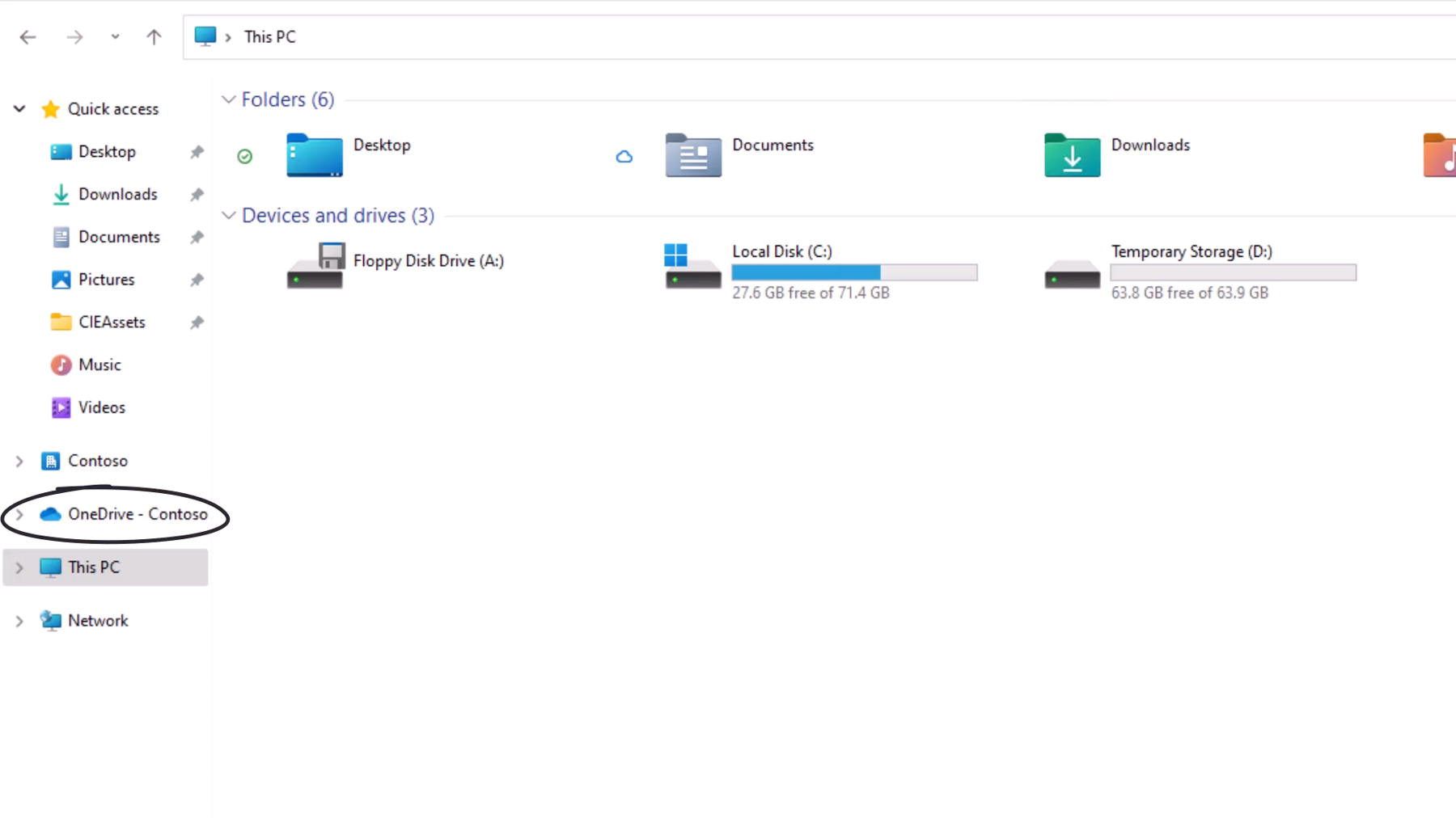 Screenshot in File Explorer showing a OneDrive folder named Contoso