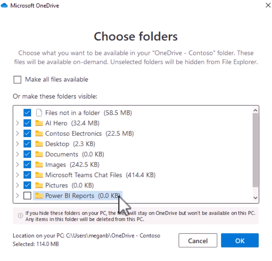 In the Choose Folders window, check or clear the checkbox next to folders you don’t want to sync.