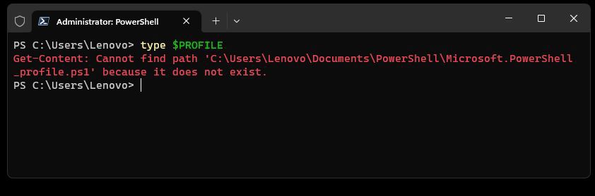 If no PowerShell profile has been defined, PowerShell reports that file “does not exist.”