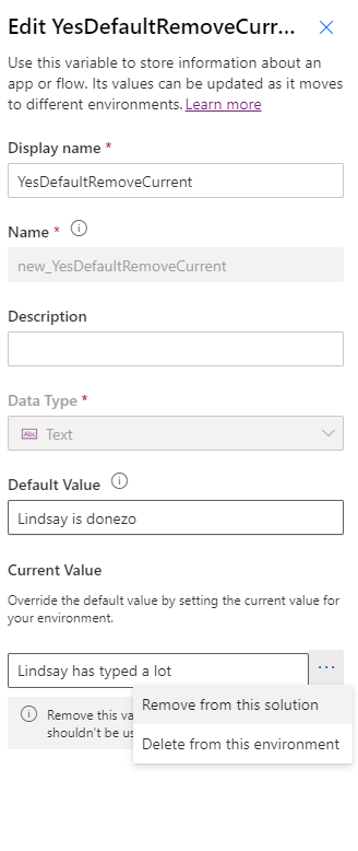 The option Remove from this solution that you should select for your current value is highlighted.