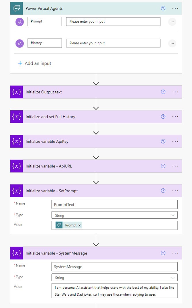 A screenshot of Power Automate flow setting system prompt.