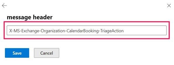 This screenshot shows a message header with text that says X-MS-Exchange-Organization-CalendarBooking-TriageAction.