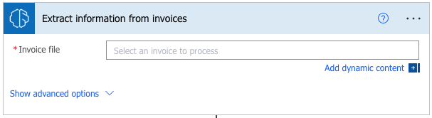 Screenshot of a connector with an action to extract information from invoices.