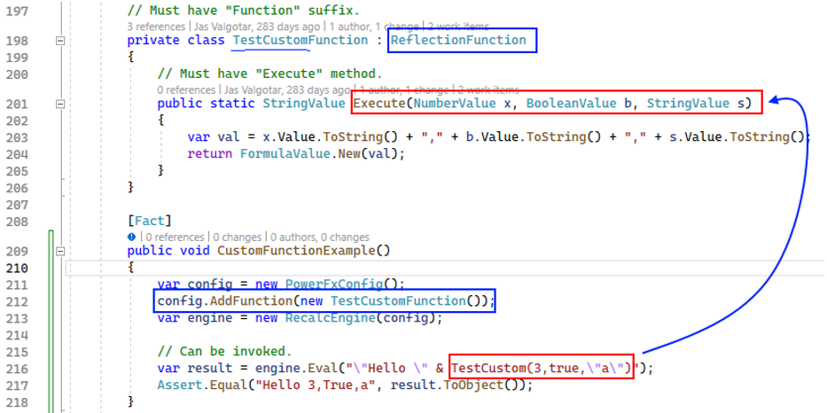 Screenshot of calling custom functions.