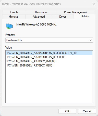 Hardware IDS for Windows devices can include “VEN” (vendor), DEV (device) and SUBSYS (sub-system) elements. The shorter an ID, the less specific it will be.
