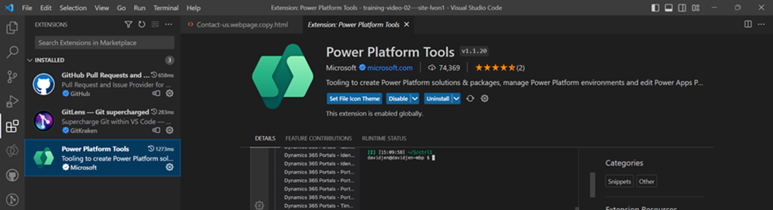 Screenshot of Power Platform Extension for Visual Studio Code.