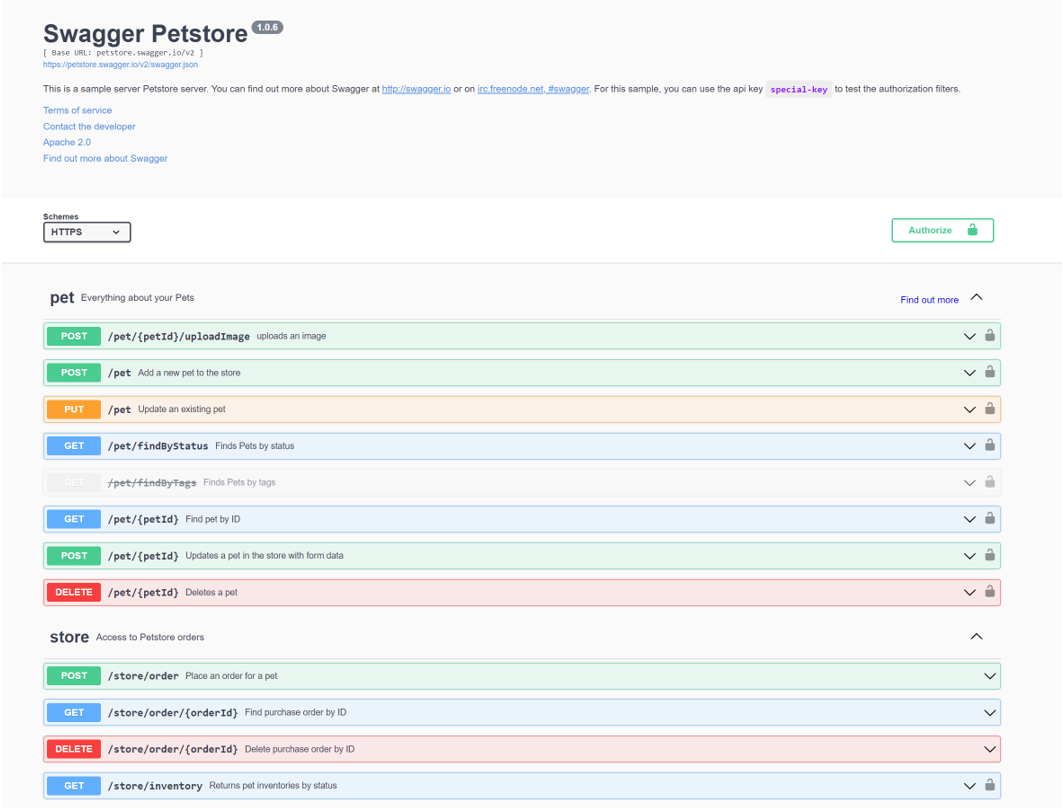 Screenshot of Sample Petstore API.