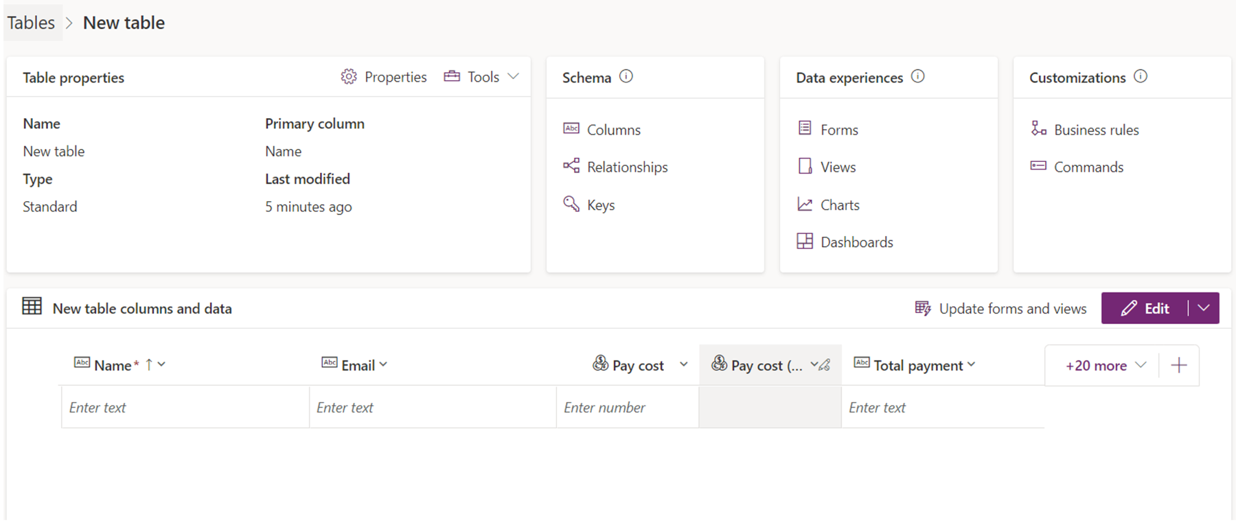 An image showing how to build a data table in Power Apps.