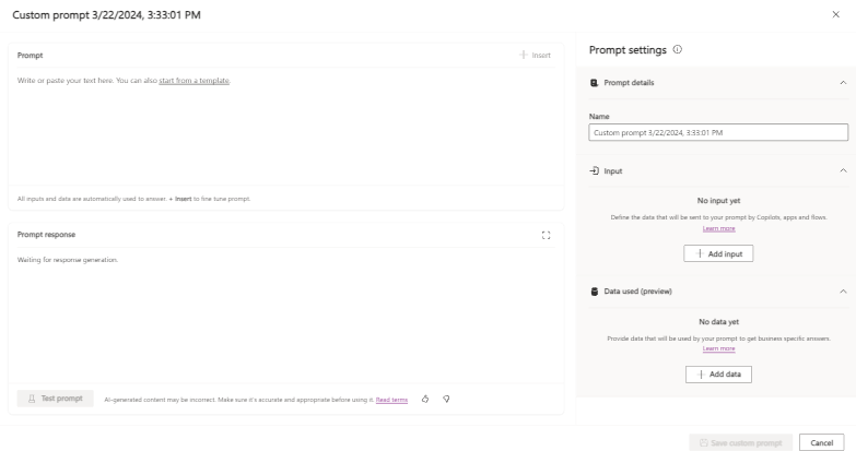Prompt builder guide for Microsoft business applications
